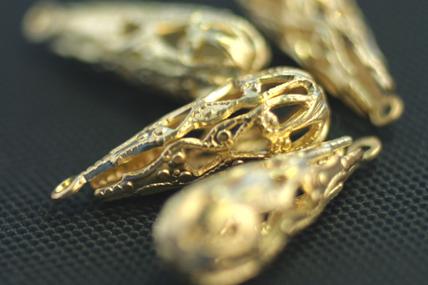 2pc VINTAGE STYLE 19x6mm SOLID RAW BRASS FILIGREE TEARDROP BEAD LOT FBD1-2